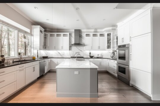 kitchen design sketch, merged with finished kitchen image, highlighting evolution from initial idea to final project. generative ai