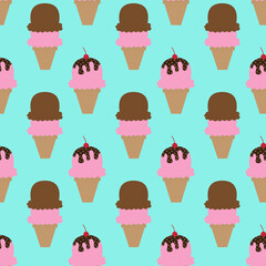 Cute pink and white ice cream seamless pattern. Great for yummy summer dessert wallpaper, backgrounds, packaging, fabric, scrapbooking, and gift wrap projects. Surface pattern design.	