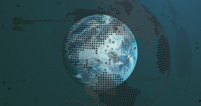 Animation of data processing over globe on black background