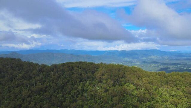 Aerial view of green dense forests in Gibraltar Range National Park in NSW, Australia