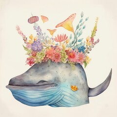 Watercolor Whale Generative Ai