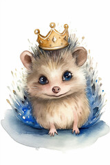 A Beautiful Cute Shy Hedgehog Big Eyes Dressed As A Queen Watercolor Painting Generative Ai Digital Illustration Part#120423
