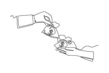 Single one line drawing money lending. Bank concept. Continuous line draw design graphic vector illustration.