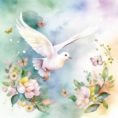 A watercolor sweet seagull Generative Ai