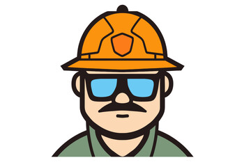 Contractor construction builder worker wearing a hard hat and sunglasses logo design illustration