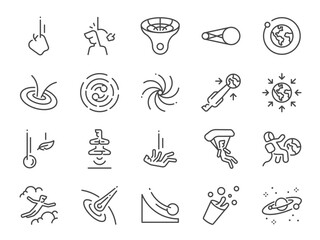 Gravity icon set. It included heavy, falling, fly, Anti-gravity, non-gravitational, and more icons.