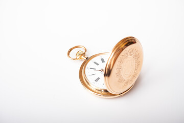 	
vintage gold pocket watch longines isolated on white background	
