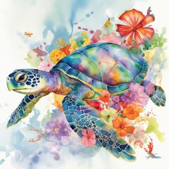 A Playful Watercolor Sea Turtle Generative Ai