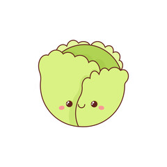 Kawaii style cabbage isolated on white background