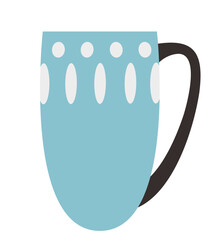 Blue tall cup. Beautiful kitchen utensil in flat style.