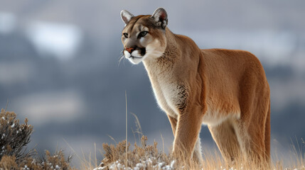 Naklejka premium a portrait of a wild cougar in the wild. Generative AI