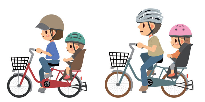 子供載せ自転車の4人家族