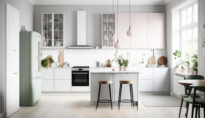 Image Generated AI. Modern kitchen interior scandinavian style