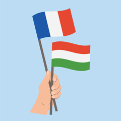 Flags of France and Hungary, Hand Holding flags