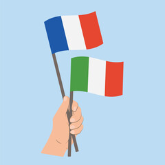 Flags of France and Italy, Hand Holding flags