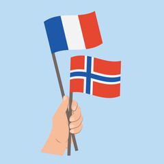 Flags of France and Norway, Hand Holding flags