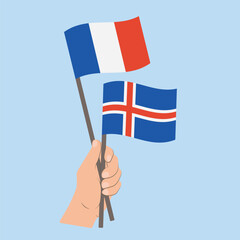 Flags of France and Iceland, Hand Holding flags