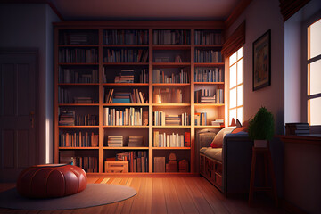 Fototapeta premium Old classic library with books on table. Generative Ai