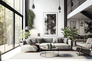 Panorama of luxury living room . Generative Ai