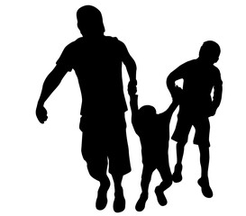 Father and sons together silhouettes,  holding hands