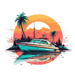 Fotobehang Yacht On White Background Logo Digital Art. Generative AI © Ян Заболотний