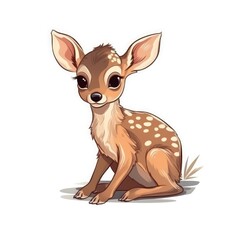 Cute Baby Deer On White Background Logo Digital Art. Generative AI