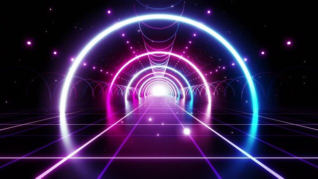 Neon Line Tunnel glowing　Fluorescent light corridor stage CG background