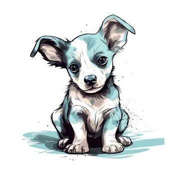 Cute Baby Dog On White Background Logo Digital Art. Generative AI