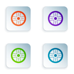 Color Alloy wheel for a car icon isolated on white background. Set colorful icons in square buttons. Vector