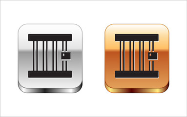 Black Prison window icon isolated on white background. Silver and gold square buttons. Vector
