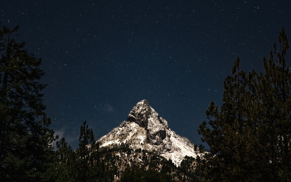 Beautiful shot of the volcano of Colima in the starry night