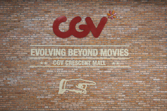 HO CHI MINH CITY, VIETNAM - CIRCA MARCH, 2023: CGV sign seen on a wall in Crescent Mall.
