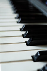 Vertical closeup of a detail of black and white piano keys