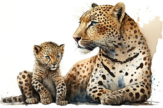 mother cheetah and her cub in a natural setting. Generative AI