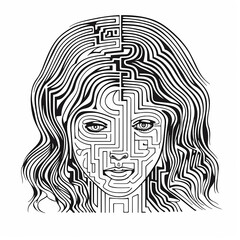 Sliced woman head. complicated maze inside.