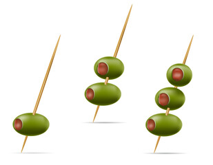 green olives on a cocktail skewer for martini vector illustration