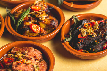 Closeup shot of plates of Georgian cuisine dishes