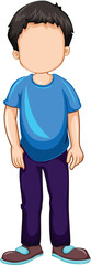 illustration of a child, boy, man, cartoon character design, wearing blue t-shirt, shoes, boots, putting hands, into pocket