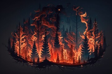 fiery forest landscape. Generative AI