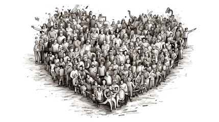 Diverse group of people come together in a heart shape to showcase the power of community. With unity at its core, this image highlights the importance of support, love, and inclusion. Generative AI