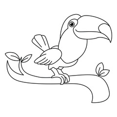 Cute toucan cartoon characters vector illustration. For kids coloring book. © deny