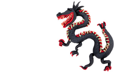 Chinese plasticine black-red dragon. Place for text. generative AI