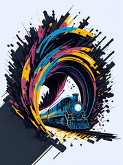 Train coming out from tunnel. Concept. AI generated illustration