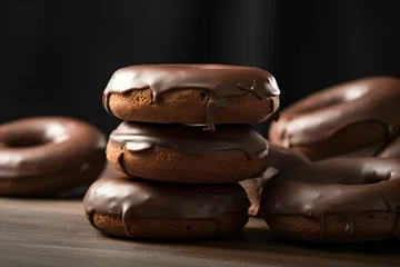 Fotobehang donuts au chocolat et au sucre, beignets, gâteaux gourmand et sucré, illustration culinaire ia générative © sebastien montier