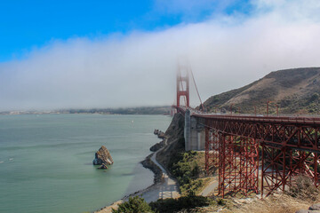 Scenic view of the Golden Gate Bridge in the foggy weather, San Francisco, CA