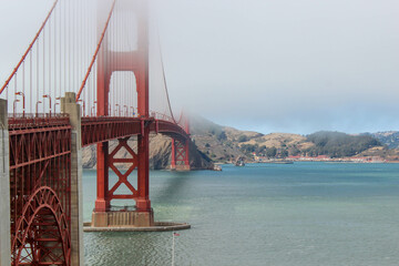 Scenic view of the Golden Gate Bridgein the foggy weather, San Francisco, CA