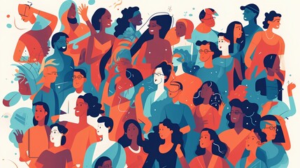 Diverse community coming together in unity and togetherness. Colorful illustration of diversity, inclusion, equality, and representation. Beauty of a multicultural, multiracial society. Generative AI