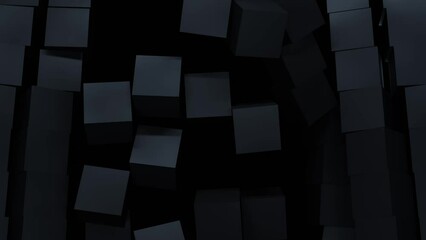 3D animation of a purple illuminated wrecking ball knocking down a cube wall