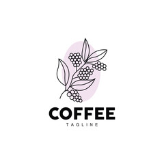 Coffee Logo, Coffee Tree Design, Cafe Drink Vector, Icon Brand Illustration Symbol