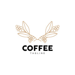 Fototapeta na wymiar Coffee Logo, Coffee Tree Design, Cafe Drink Vector, Icon Brand Illustration Symbol